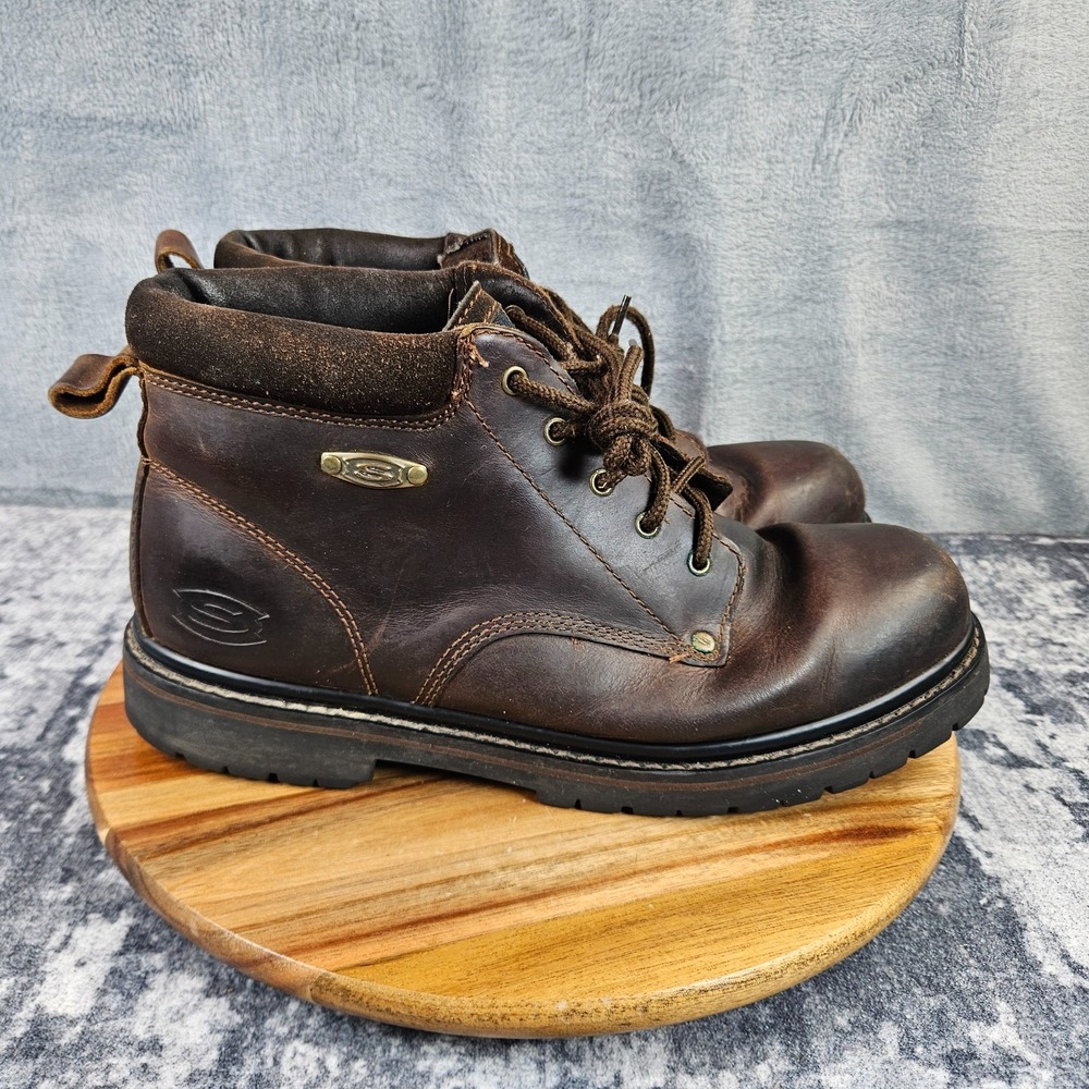 Skechers Men's Brown Leather Ankle Hiking Boots Size 12 Lace Up Y2K 7122 VTG